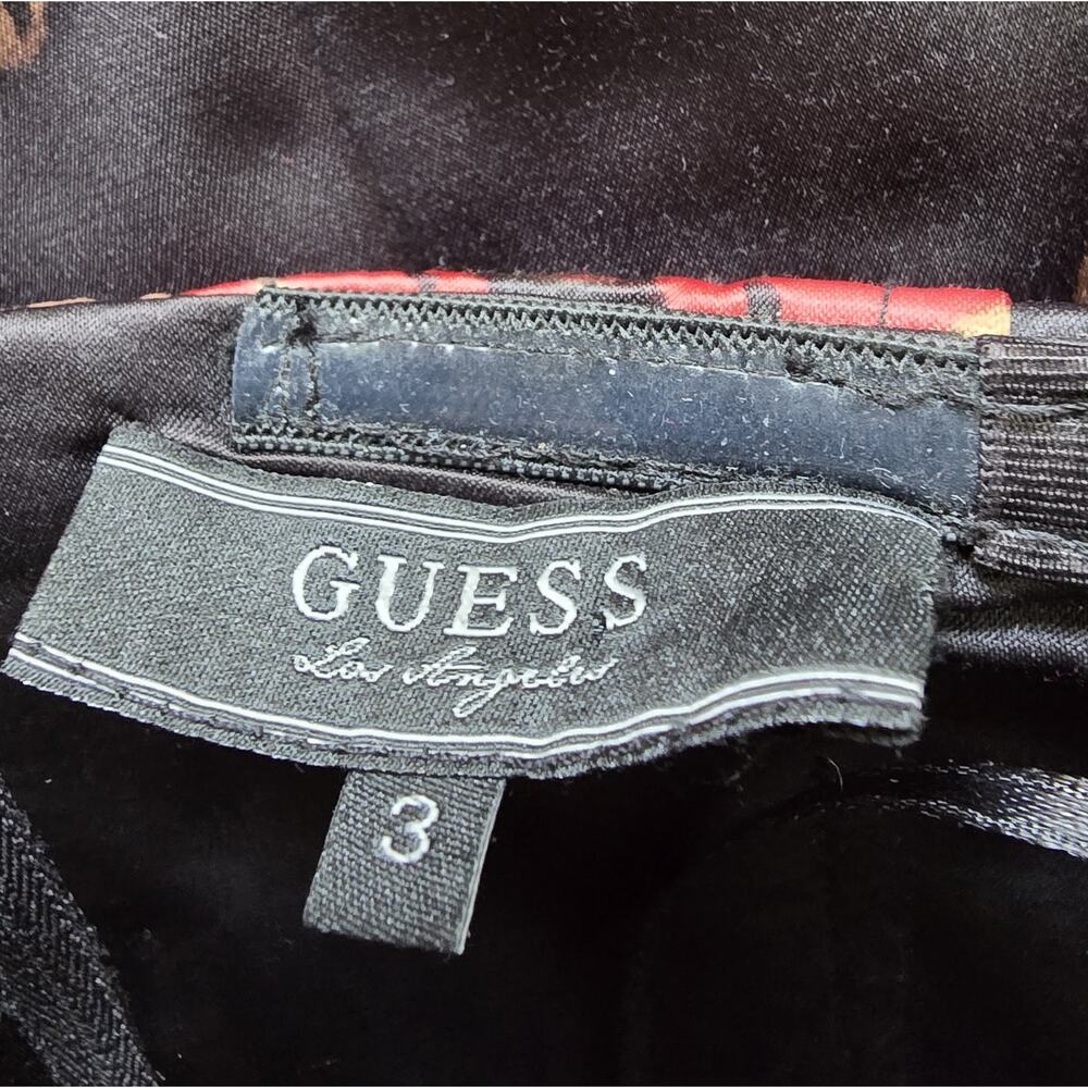 GUESS Floral Bodycon Dress Strapless Sweetheart Neck Black Red Brown Size 3 - Picture 5 of 7